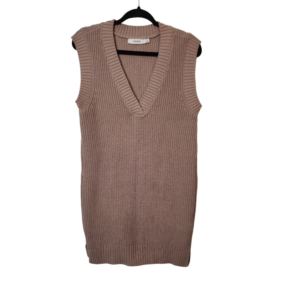 NWT JustFab Women's Tan Knit V-neckline Tunic Vest Size S
